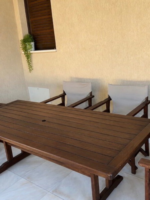 Τραπεζαρία κήπου από μασίφ Teak 208cm με 4 καρέκλες σκηνοθέτη σαν καινούργιο