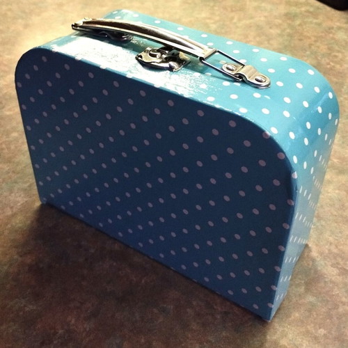 Mini Paper Suitcase Turquoise Polka Dot New