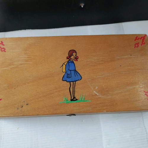 School pencil case used, wooden with small abacus