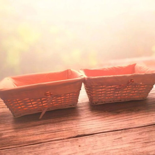Set of 2 Pink Wicker Baskets with Fabric Lining