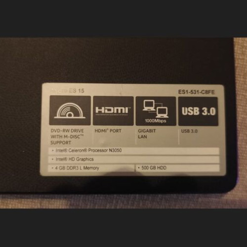 Acer Aspire ES1-531-C8FE laptop 8GB RAM 240GB SSD