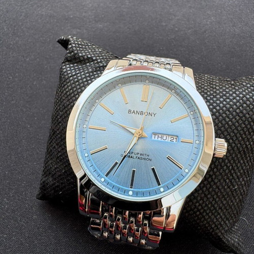 Banbony Watch with Elegant Blue Dial and Metal Bracelet