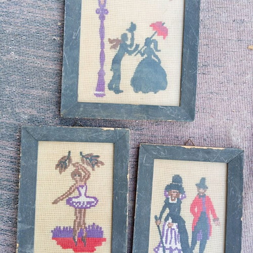 Set of 3 vintage embroidered handmade frames used