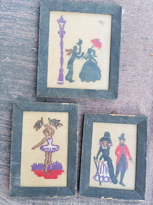 Σετ 3 βιντάτζ κεντητά καδράκια χειροποίητα μεταχειρισμένα