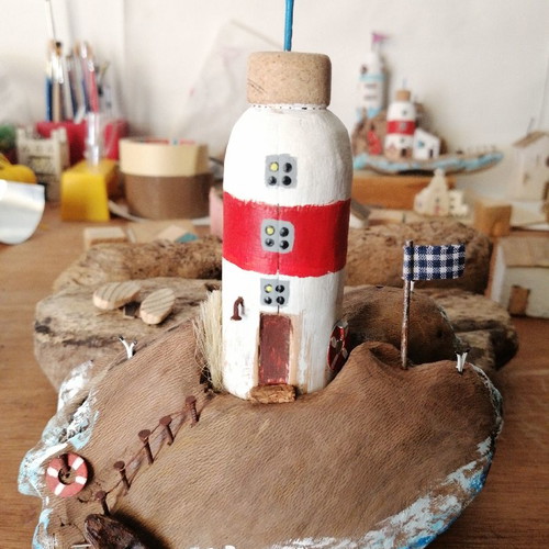 Shabby chic lighthouse made of driftwood new