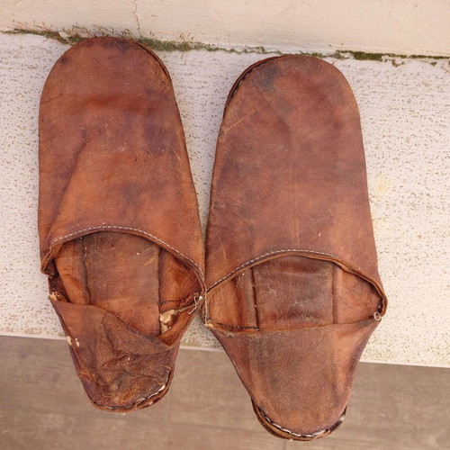 Handmade leather espadrilles-sandals used, brown, size 40/40.5