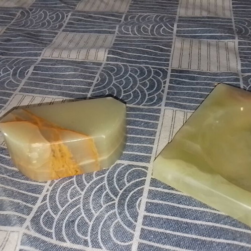 Vintage ashtray, lighter and jewelry box set from green onyx
