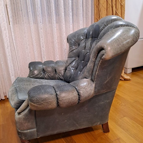 Chesterfield armchair used, English origin 1925-1935
