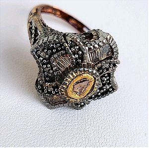 ασημένιο και χρυσό δαχτυλίδι 925-9k