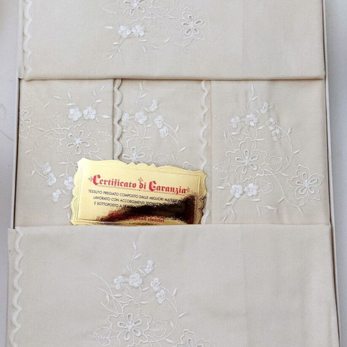 Bridal Double Bed Sheet Set with Embroidery, 4 Pieces, Cotton, New