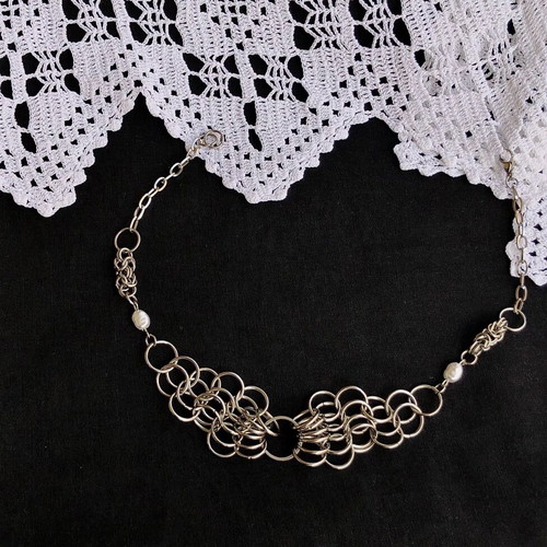Chainmail necklace punk rock gothic alternative, new, silver and white
