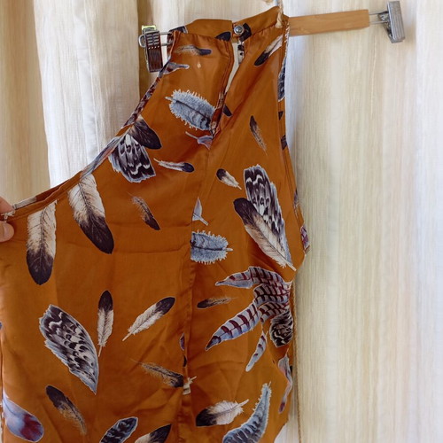 Satin blouse with print like new, beige and brown, size M