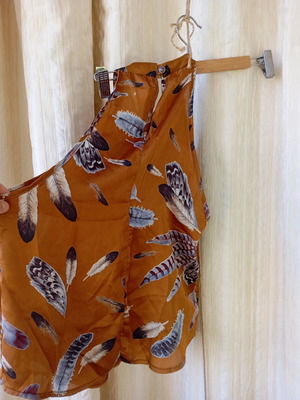 Satin blouse with print like new, beige and brown, size M
