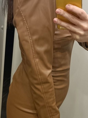 Leatherette dress used, brown, mini, Zara, size S