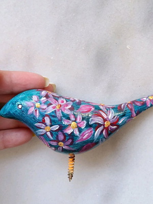 Bird knob hand-painted with glass enamel