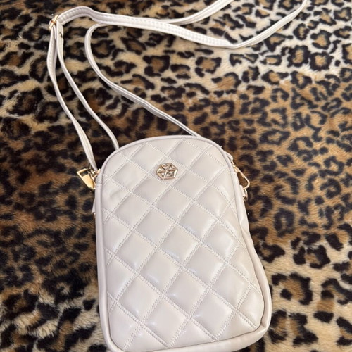Women's Quilted Crossbody Bag in Soft Beige, New