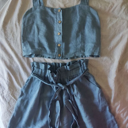 Linen set top shorts bermuda blue like new, small