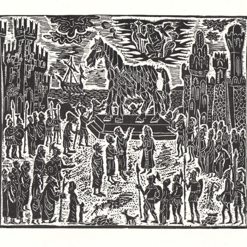 Iliad Illustration Trojan Horse new linocut print