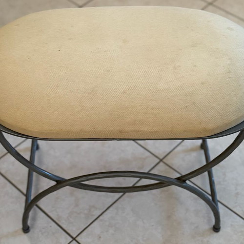 Stool with metal frame and fabric used, beige seat