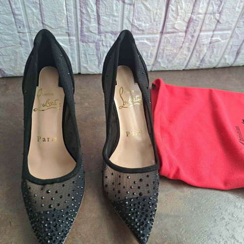 Christian Louboutin high heels size 35 new black suede and mesh