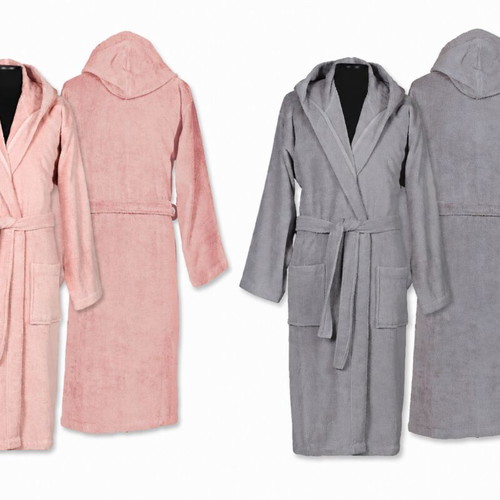 Hooded bathrobes new, cotton, sizes S and M, pink and gray