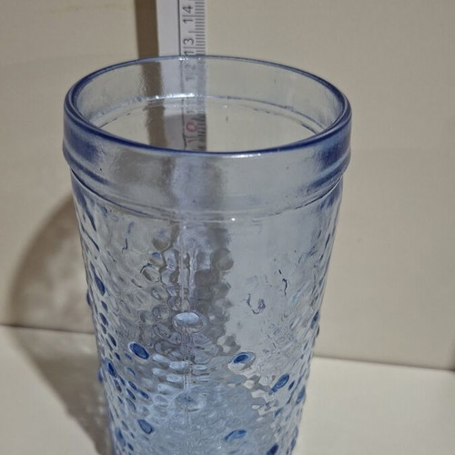Set of 5 embossed blue glass tumblers like new
