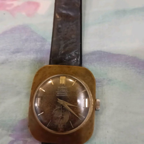 Diane Automatic Watch used, vintage gold-tone with leather strap