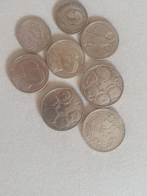 Greek coins like new, six 30-drachma and two 20-drachma silver