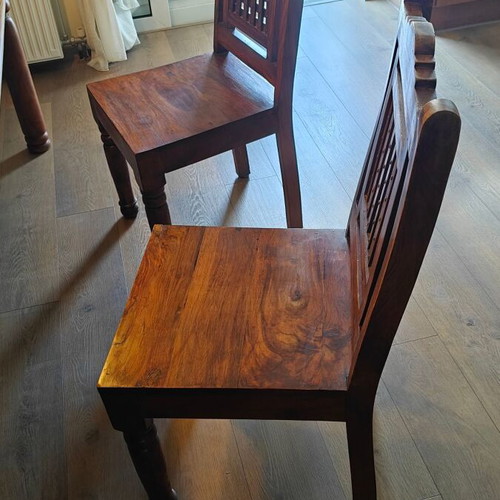 Indian Art Palace dining set, handmade solid wood with metal details