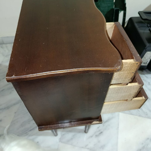 Solid wood nightstand 1968 with 3 side drawers