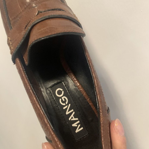 Mango Croc-Effect Platform Moccasins Like New, Brown Size 38