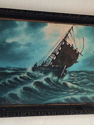 Oil painting seascape by Houmaridis used, 46.5x34.5 cm, framed