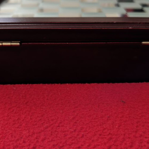 Vintage glass chess set used with wooden case and mirror board
