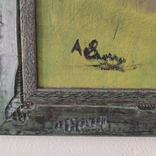 Vintage painting in embossed frame used