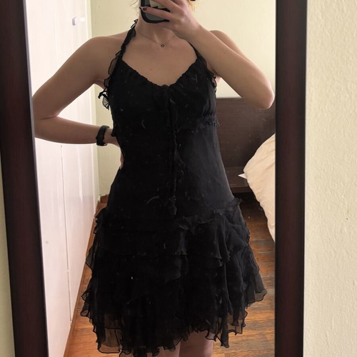 BSB Vintage Goth Dress silk halter top like new, black, made in Greece