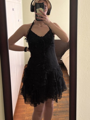 BSB Vintage Goth Dress silk halter top like new, black, made in Greece