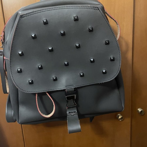 FRNC leather backpack like new, gray with red details and detachable pouch