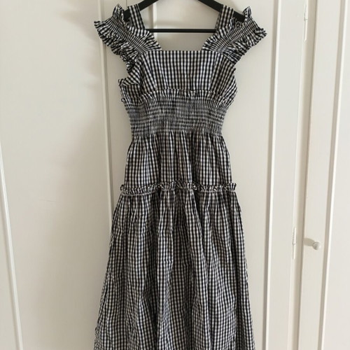 Brigitte Bardot Paris Midi Gingham Dress, Small, black and white