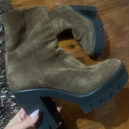 Stella brown suede boots with warm lining, 11cm heel