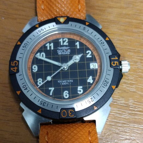 Sector No Limits 200 Date watch, black and orange