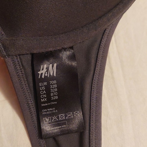 H&M bikini top with triple push-up and underwire, size 70B, grey and brown