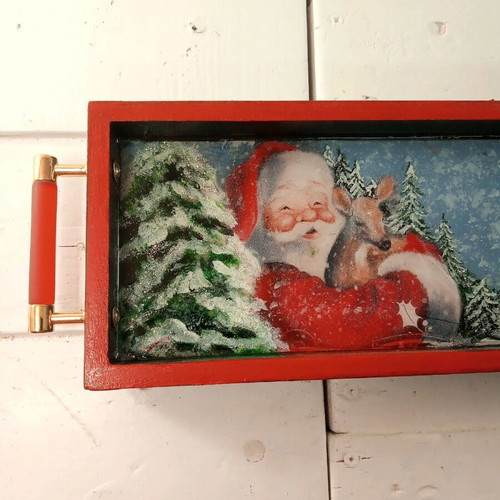 Christmas serving tray made to order, hand-painted with Santa and reindeer