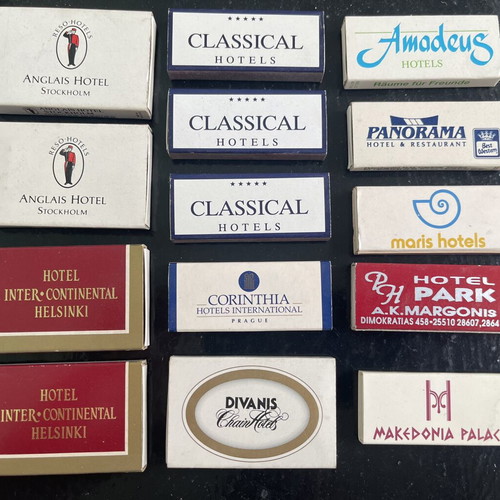 Vintage collection of 14 matchboxes from luxury hotels Greece and abroad like new