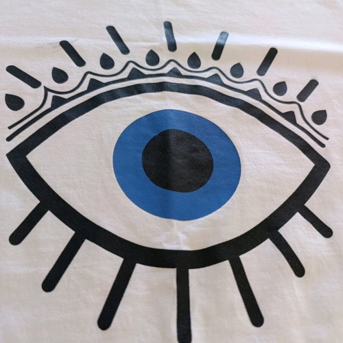 White T-shirt with Eye Like New, 100% Cotton, Loose Fit
