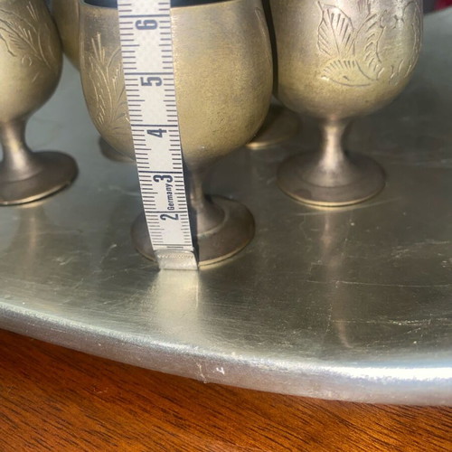 Brass shot glasses used, set of 6 with metal base