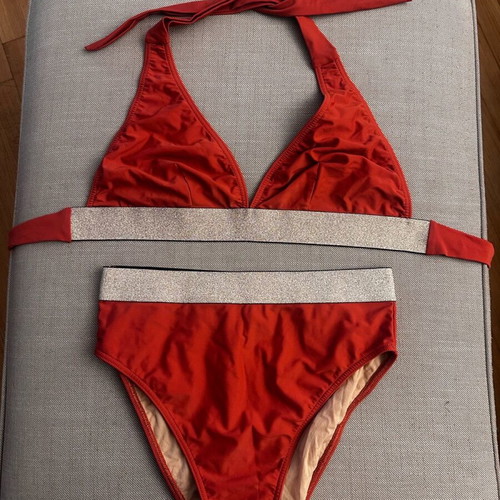 Forebelle high-waisted bikini orange muted apple like new with gold elastic
