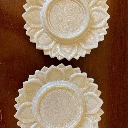 Set of three marble candlesticks like new