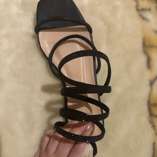 Chrysanthou Straped Flats Size 39 Black Glittery Straps New