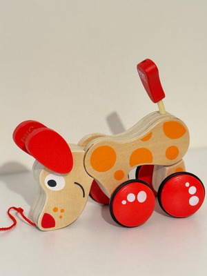 Hape Push & Pull wooden pull-along dog like new