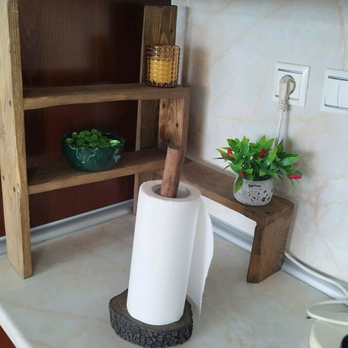 Kitchen paper holder made of natural kournari wood painted with walnut oil